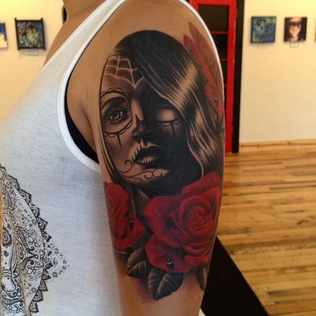 jonnie evil tattoo girl rose black gray