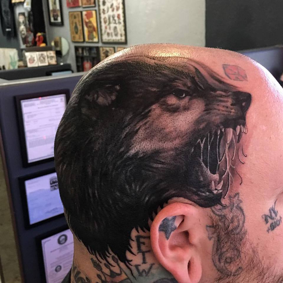 jonnie evil tattoo coverup wolf black gray head