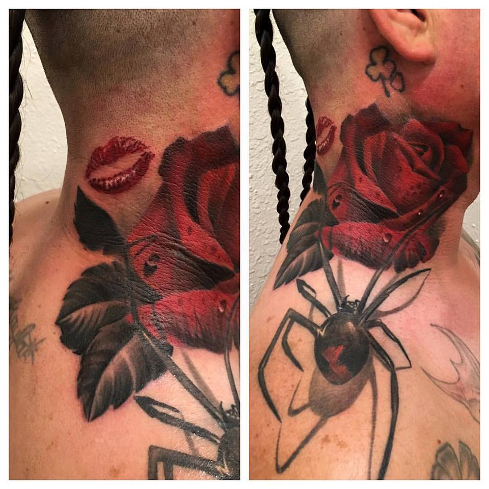 jonnie evil color tattoo rose black widow lips