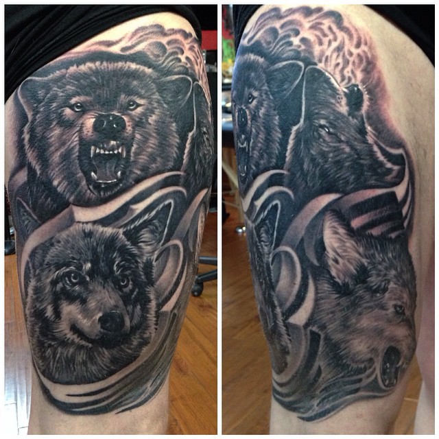 jonnie evil tattoo wolf black gray